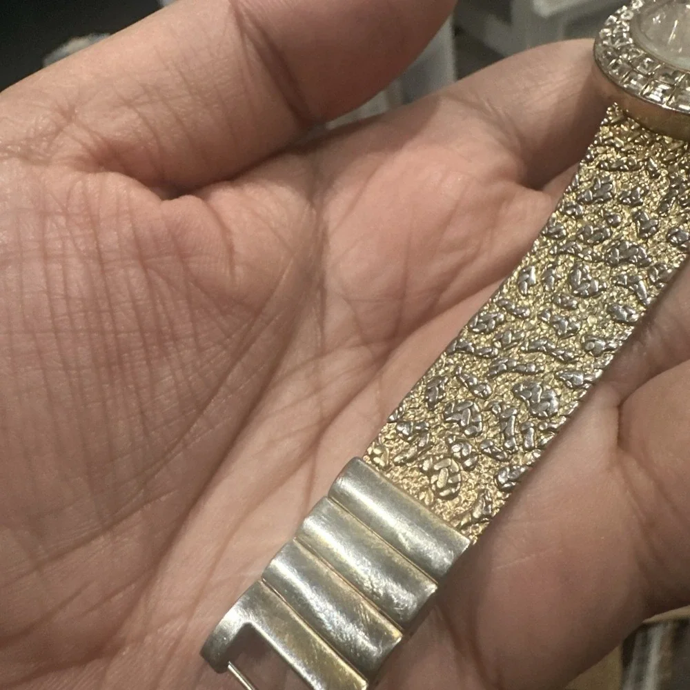 Working BURGI Womens Dainty Watch Swarovski Crystals MOP Gold Tone 37mm Fit 7.5